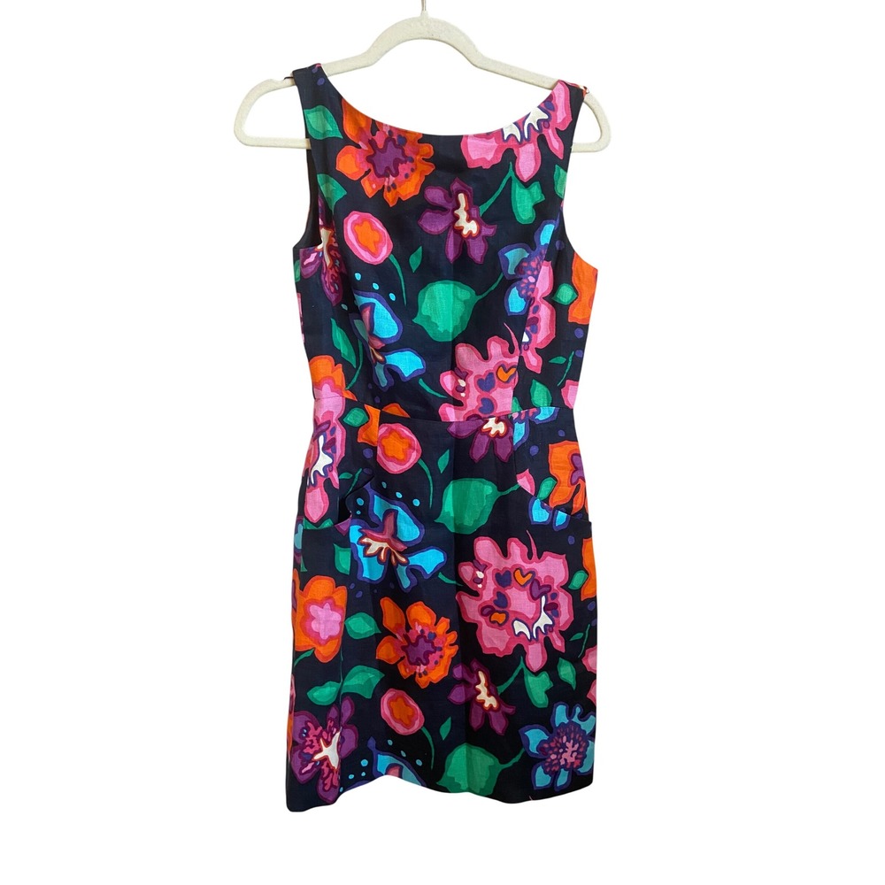 Kate Spade New York Floral Sleeveless Sheath Dress V-Back Navy Multi Size 4